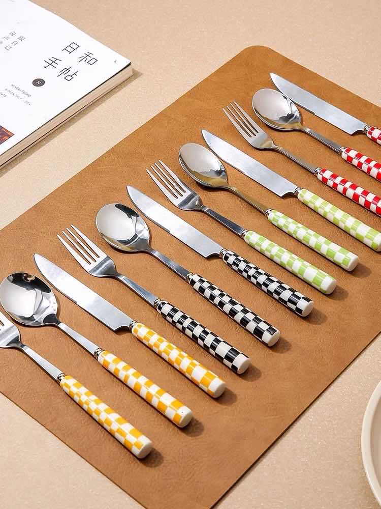 6 - Pack Modern Checkered Flatware Set