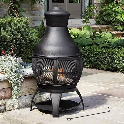 45-inch Black Cast Iron and Steel Outdoor Fire Pit