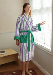 Ultra Soft Retro Stripe Bathrobe - 100% Organic