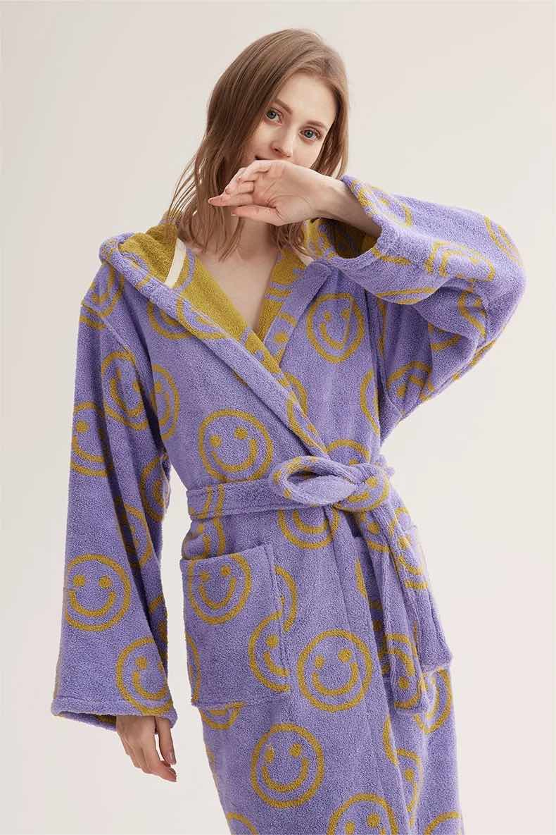 Smiley Face Hooded Robe - Soft 100% Organic Long-stapled Cotton