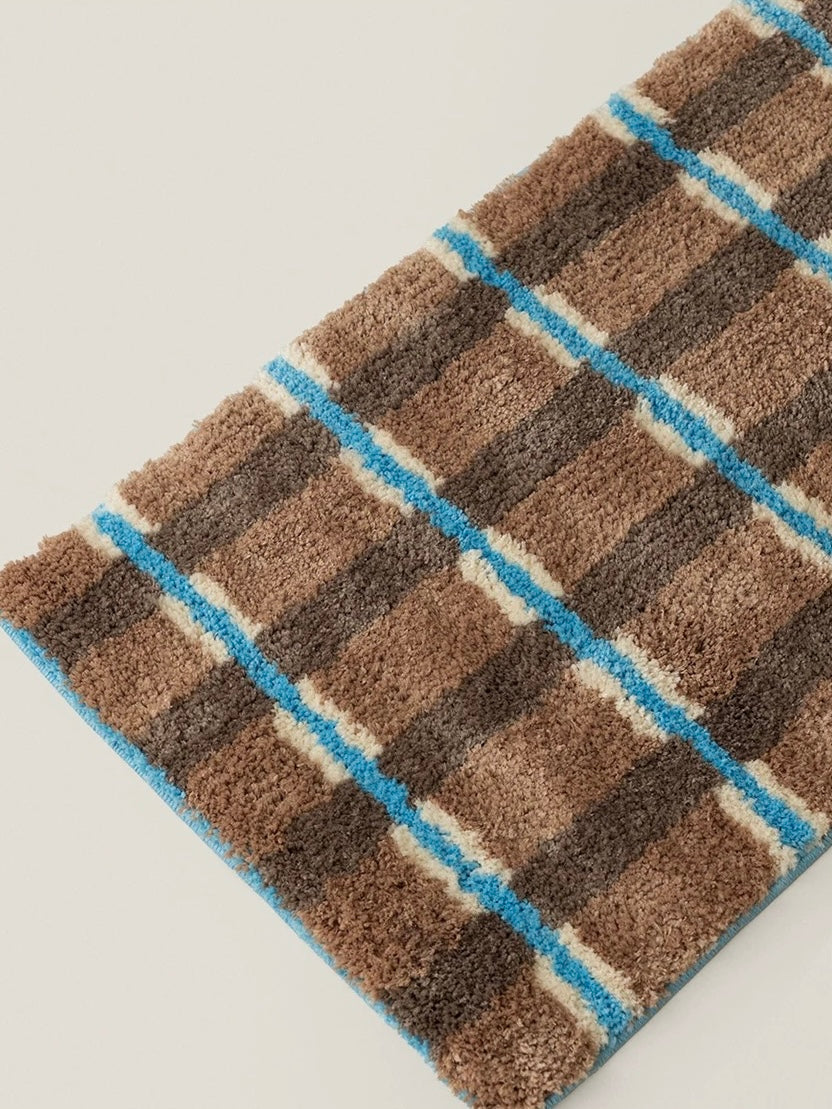 Ultra Soft Retro Earthy Tone Checker Bath Rug, Absorbent Mat