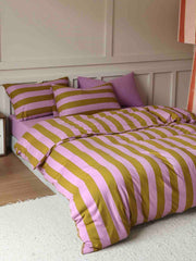 Retro Stripe Cotton Queen Size Duvet Cover Set With Pillowcases
