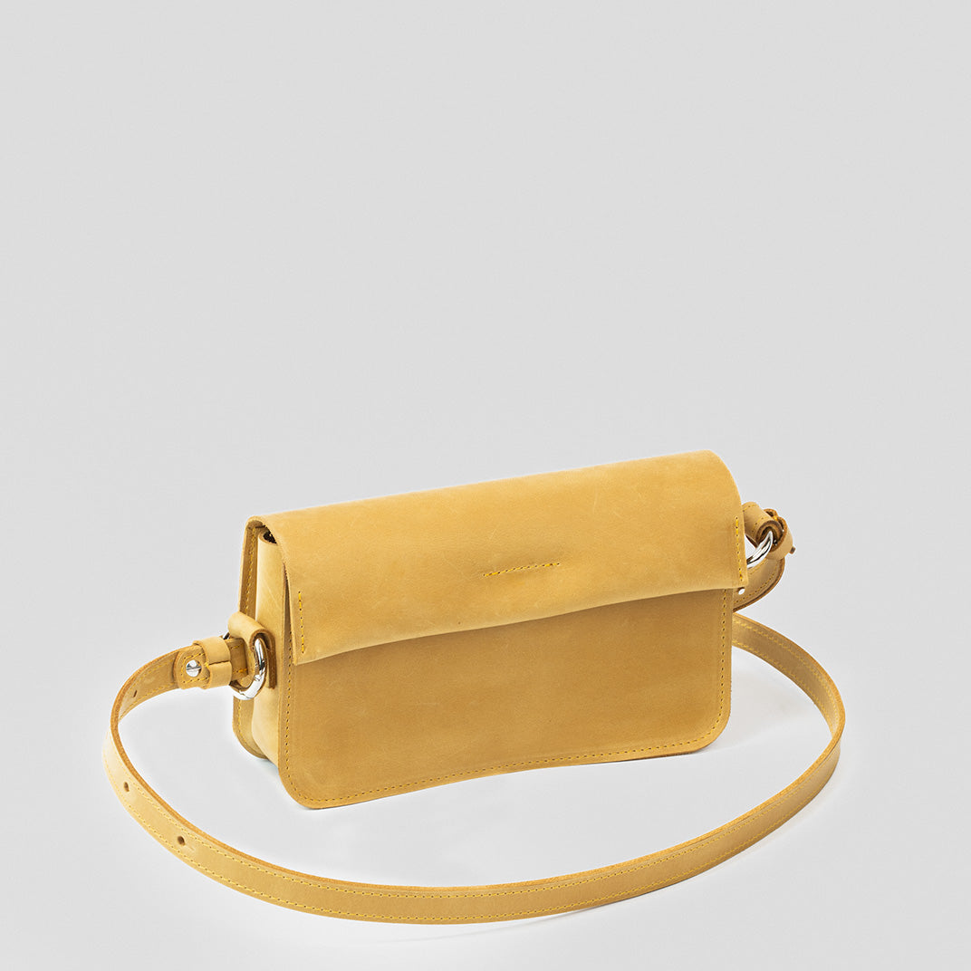 Minimal Leather Shoulder Bag (Yellow)