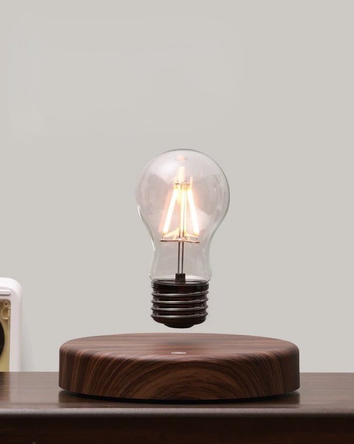 Floating Bulb Lamp & Wooden Base