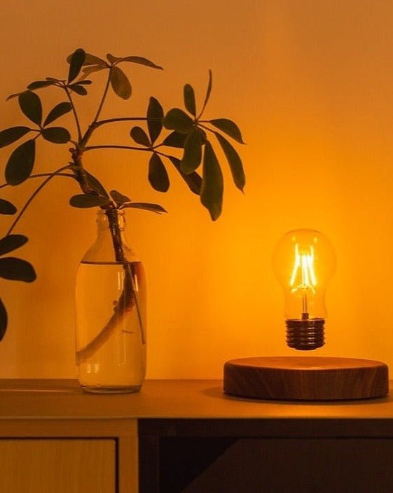 Floating Bulb Lamp & Wooden Base