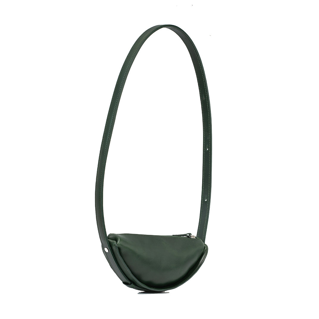 Circular Leather Shoulder Bag - Thales (Forest Green)