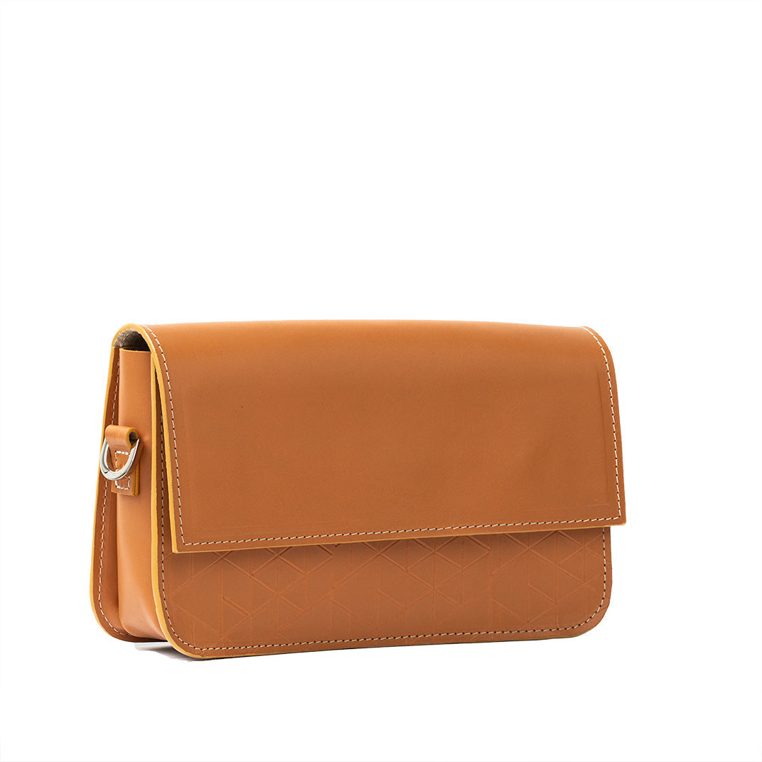 Italian Leather Shoulder Bag - Curie (Orange Vectors)