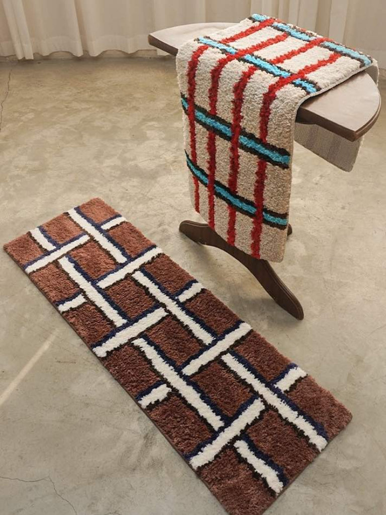 Retro Contrast Checker Bedside Tufting Runner Rug or Door Mat