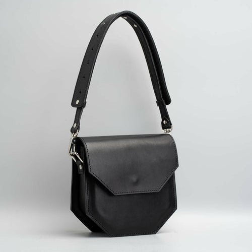 Angular Italian Leather Bag - (Black)