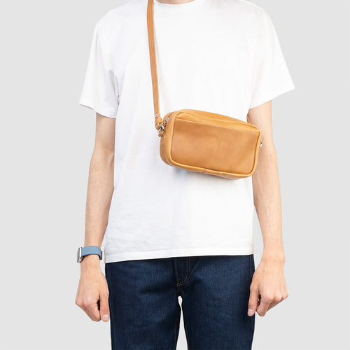 Italian Leather Mini Messenger Bag - The Minimalist 1.0 (Camel)