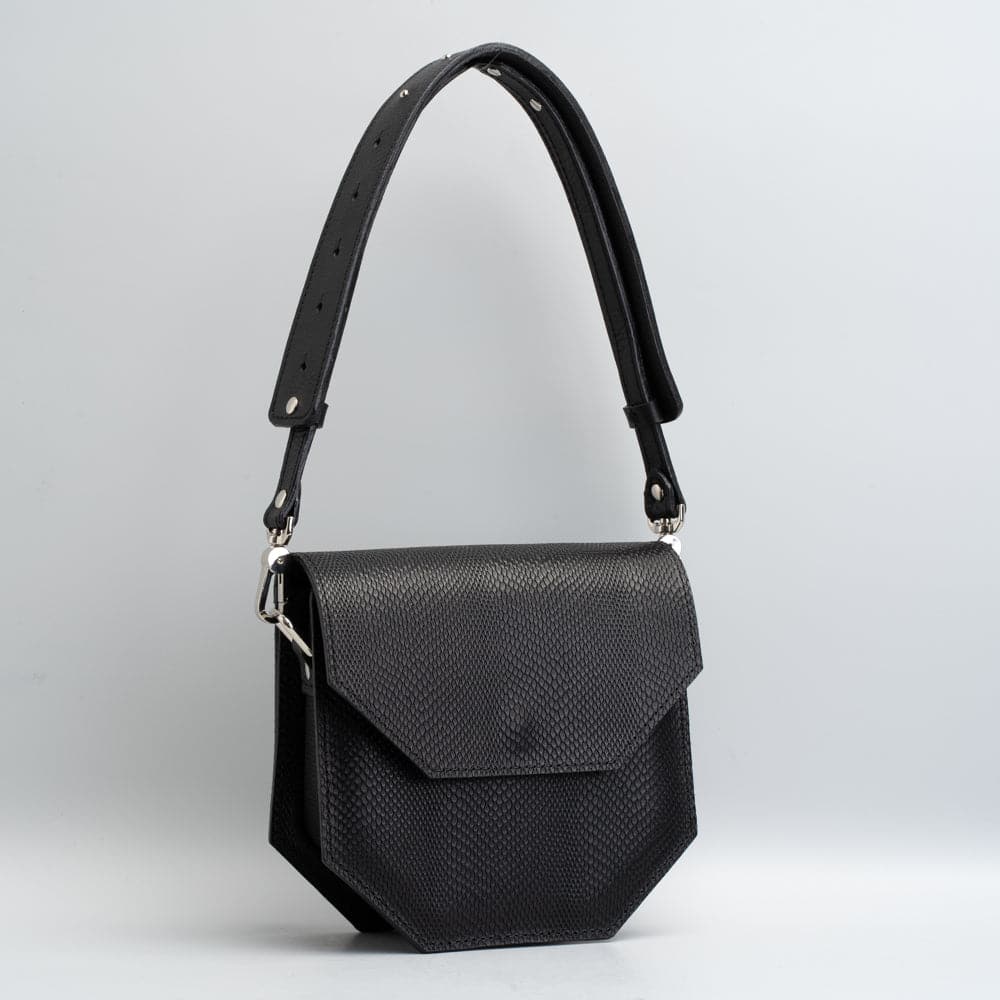 Embossed Snake Angular Bag (Black)