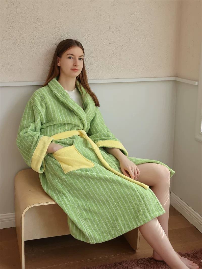 Ultra Soft Stripe Bathrobe - 100% Organic Long-stapled Cotton