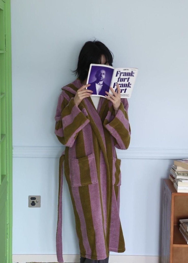 Ultra Soft Retro Whimsical Stripe Bath Robe - 100% Organic Long-staple