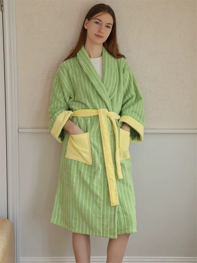 Ultra Soft Stripe Bathrobe - 100% Organic Long-stapled Cotton