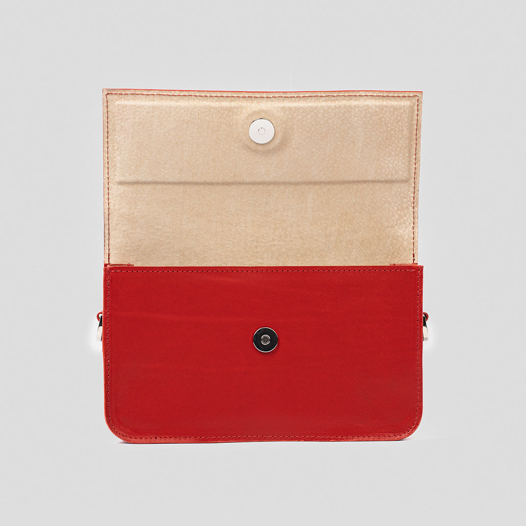 Italian Leather Shoulder Bag - Curie (Red)